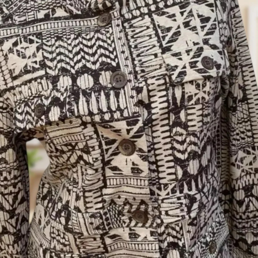 Charter Club Tan Jacket Beige 80s 90s Ethnic Geo Print Size M Button Up Cotton - Picture 7 of 7